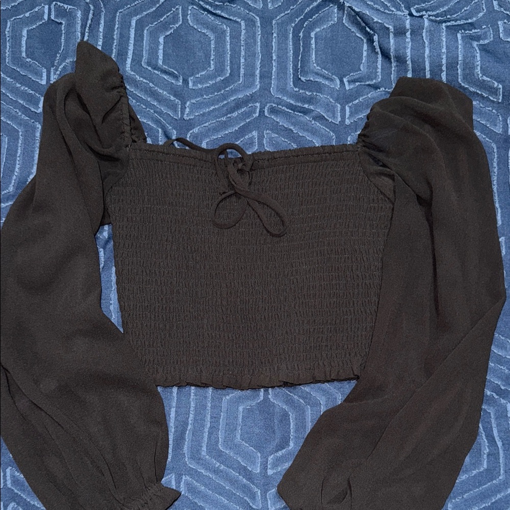 Wilfred Black Smocked Saga Blouse with Puff Sleeves